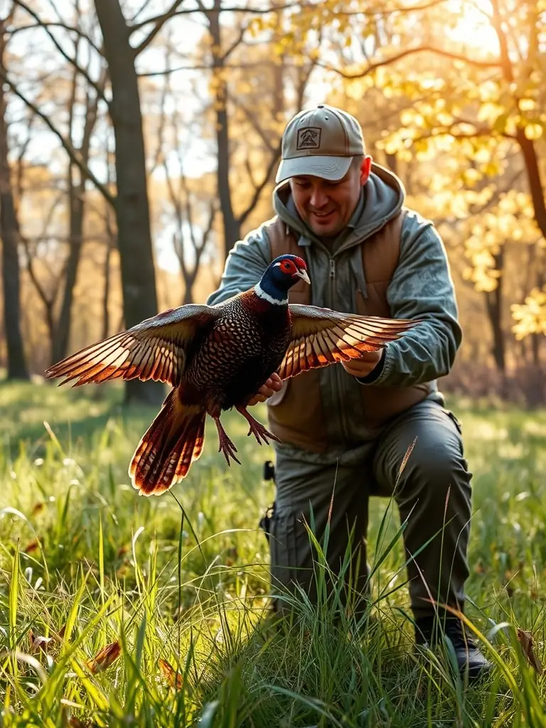 A photograph depicting the release of pheasants into a managed habitat, showcasing the wildlife replenishment efforts of ASSOCIATION DES CHASSEURS ET PROPRIETAIRES DE LACHAISE.