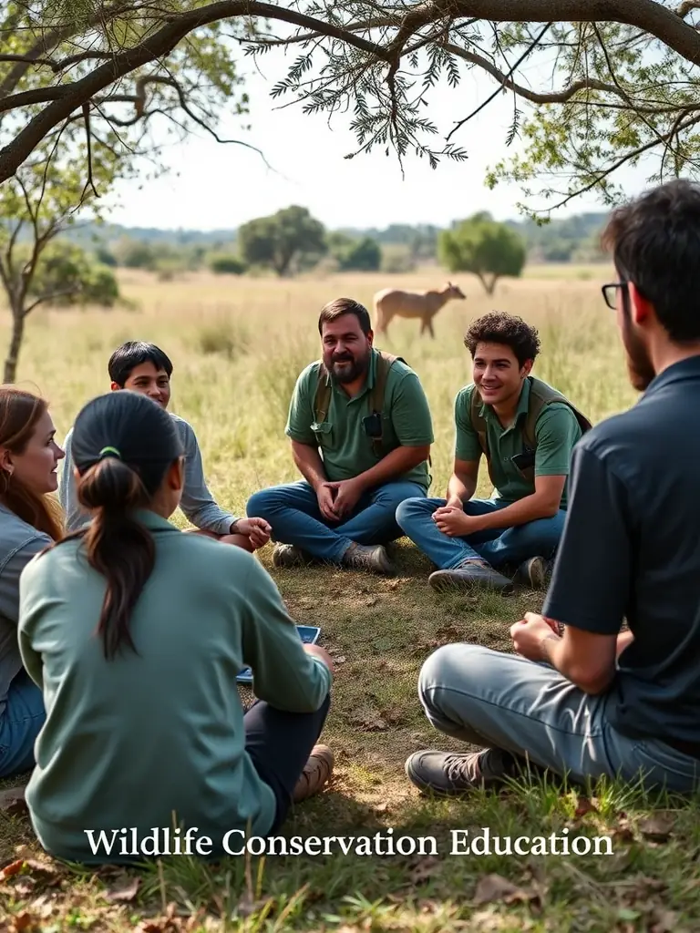 A photograph of association members conducting a workshop for local children on wildlife conservation, emphasizing community education.